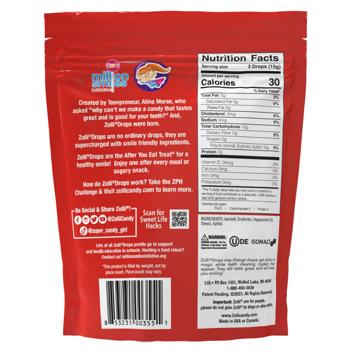 Zolli Drops Peppermint Flavor 1.6oz - 24ct