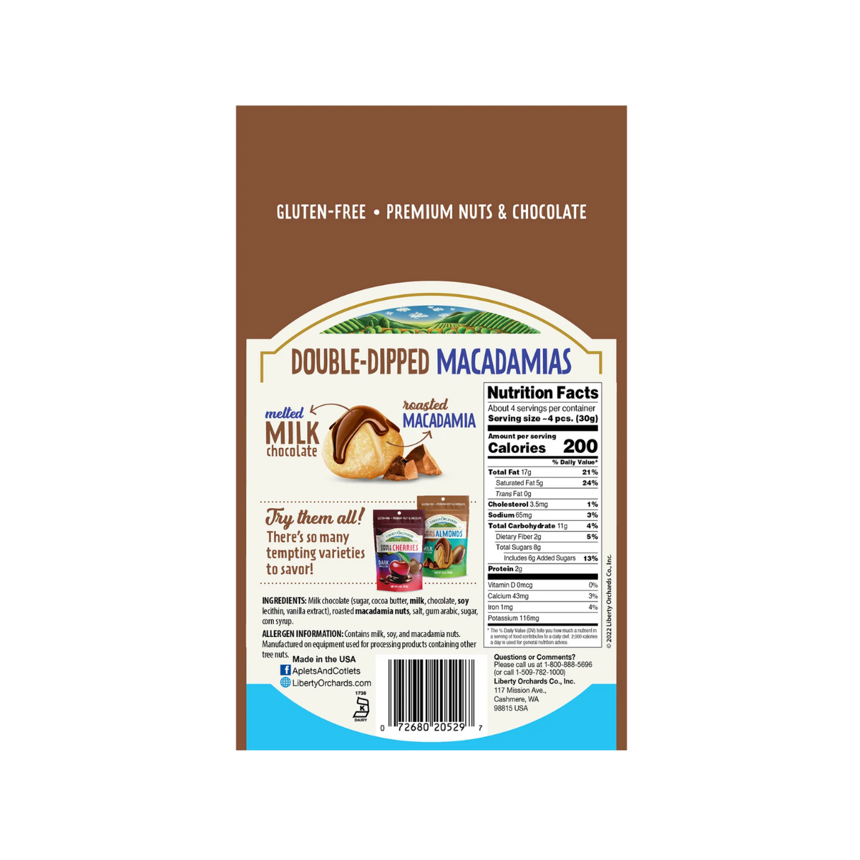 Liberty Orchards Double-Dipped Milk Chocolate Macadamias 4oz - 10ct