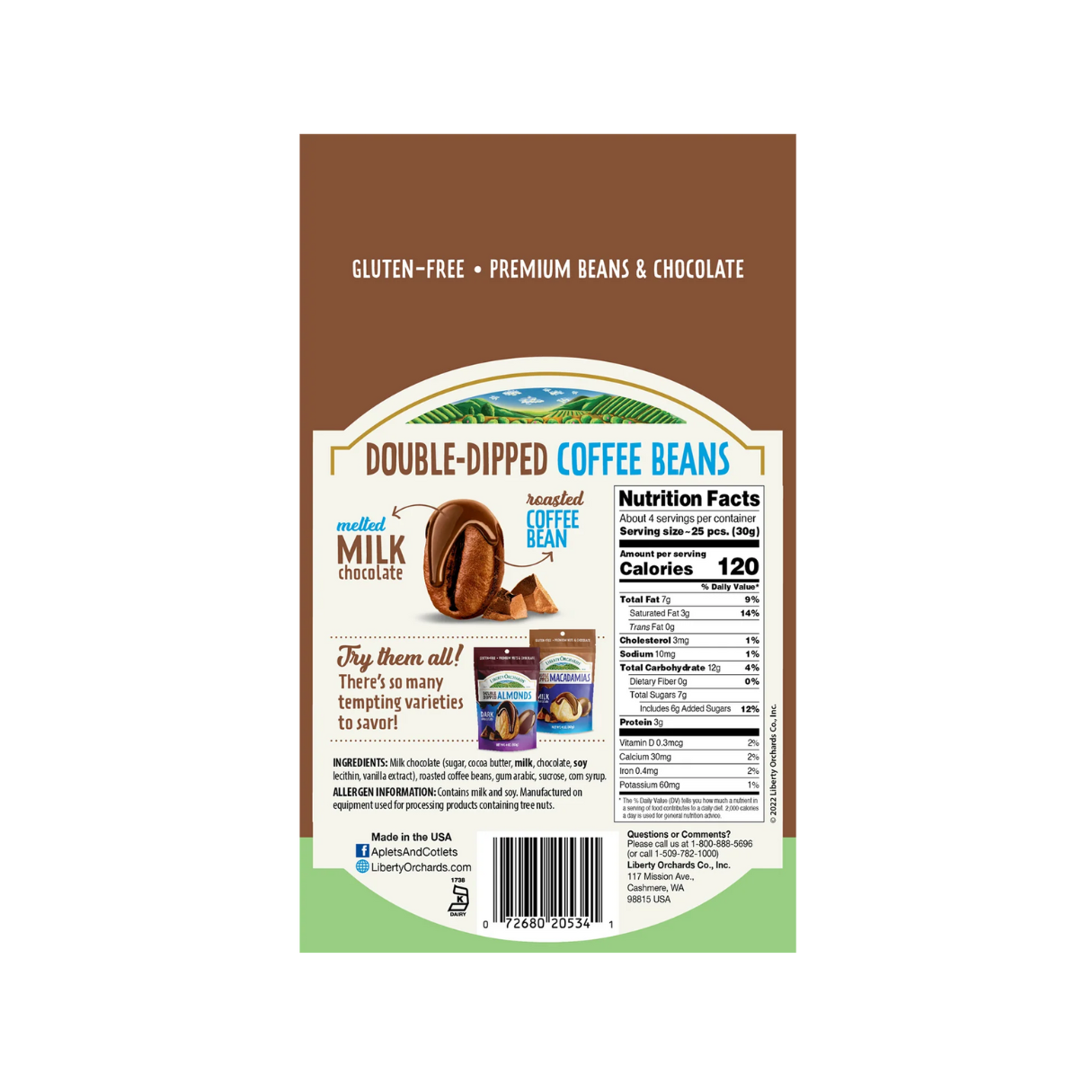 Liberty Orchards Double-Dipped Milk Chocolate Coffee Beans 4oz - 10ct