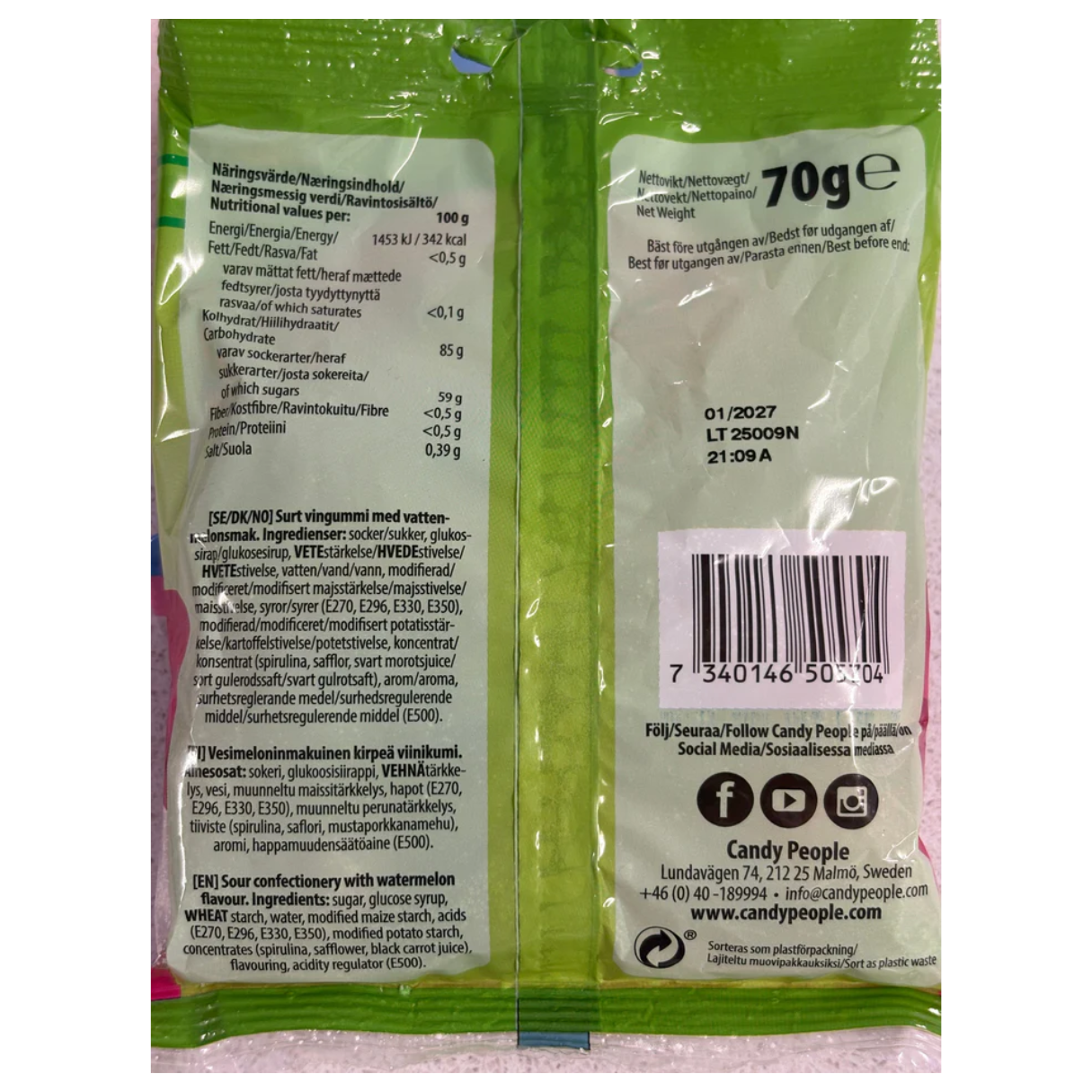 Candy People Sour Watermelon Pacifier Peg Bag 70g - 18ct