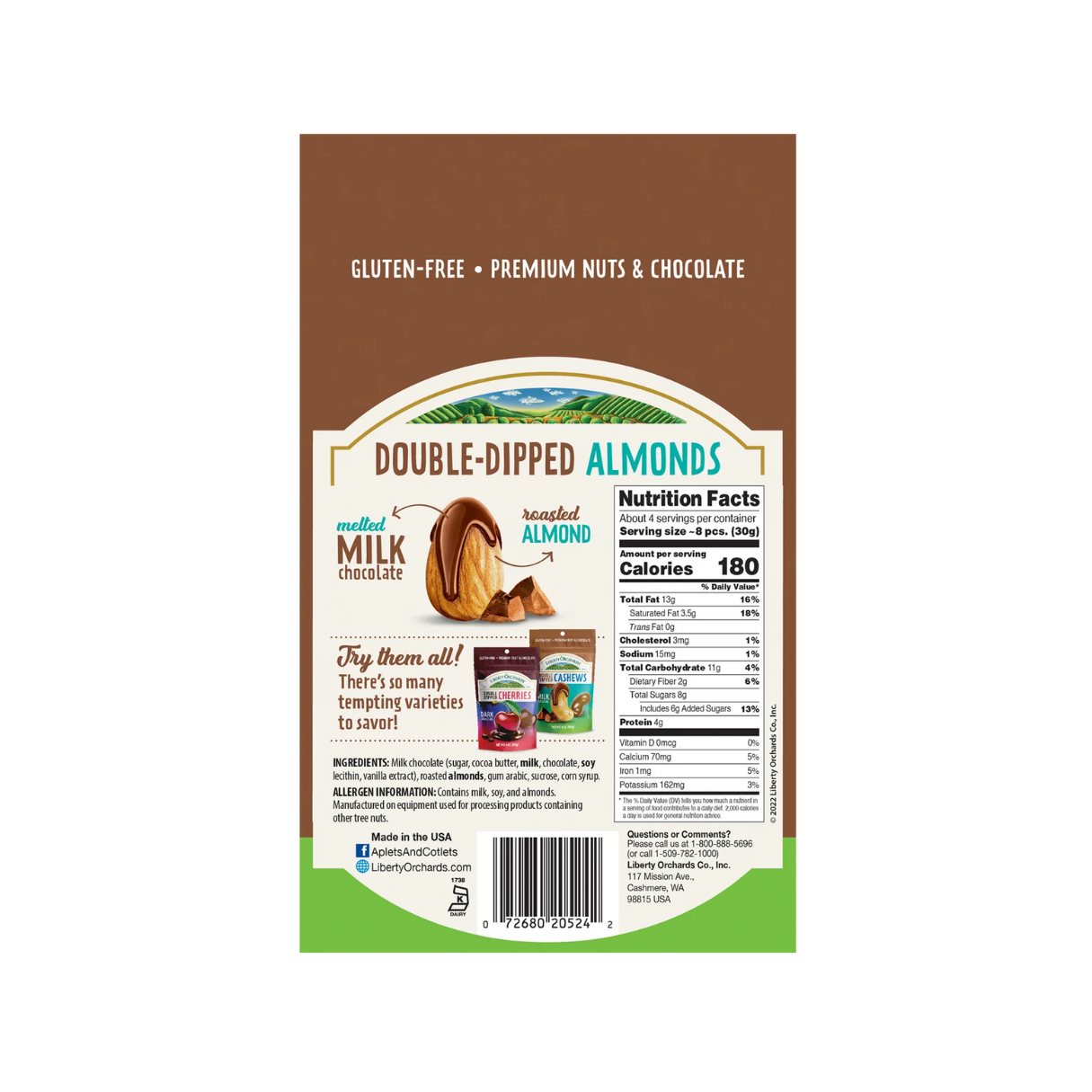 Liberty Orchards Double-Dipped Milk Chocolate Almonds 4oz - 10ct