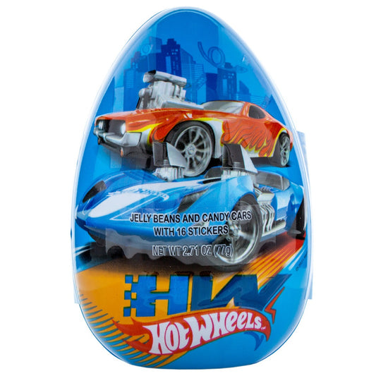 Hot Wheels Embossed Jumbo Eggs with Stickers, Candy Cars and Jelly Beans Case 2.71oz -  6ct