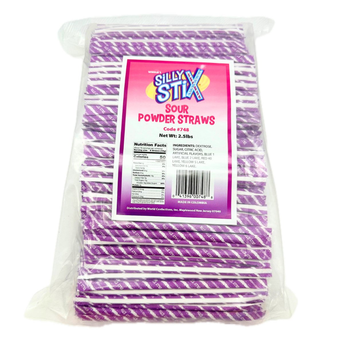 Silly Sticks Grape Sour Powdered Candy Straws - 2.5lb