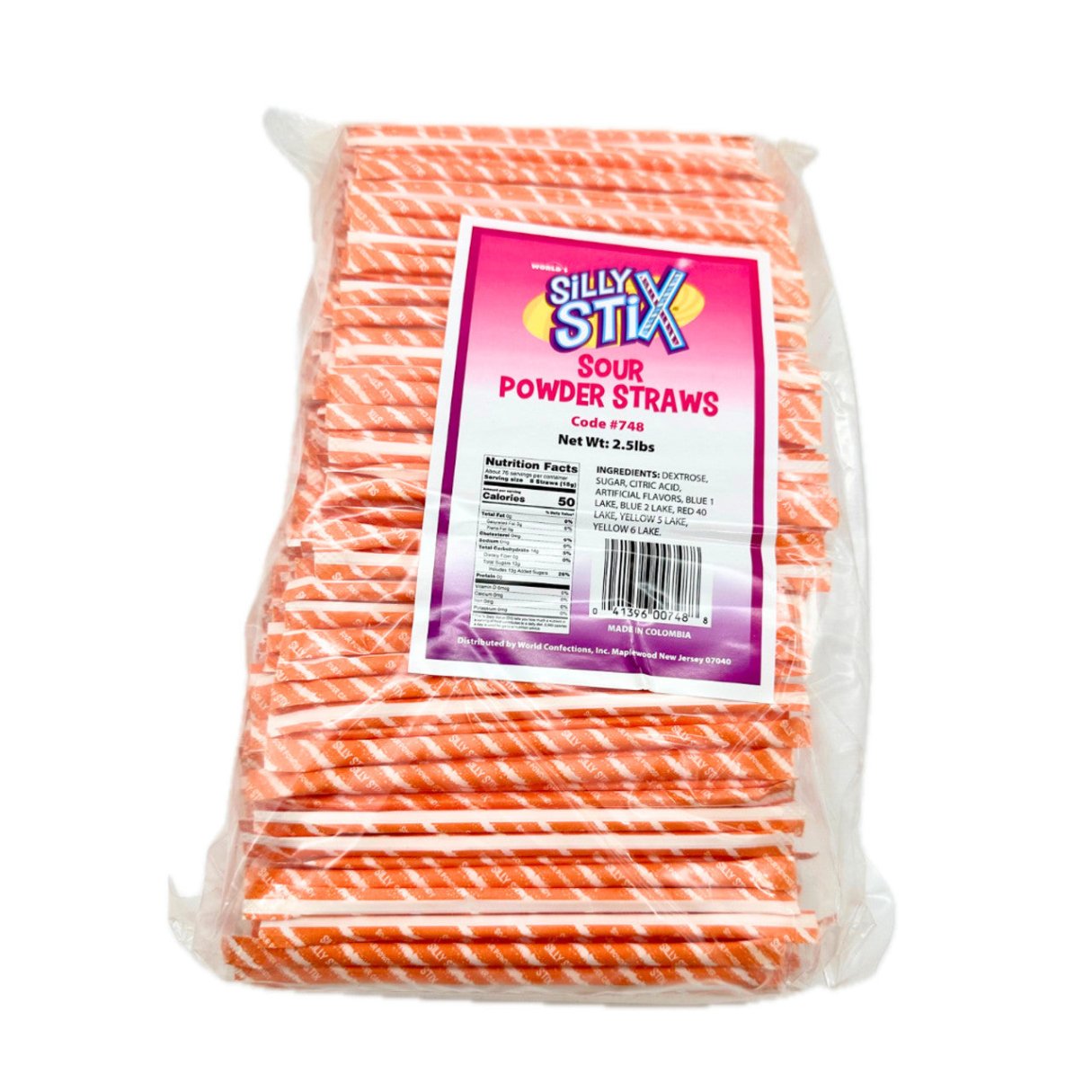 Silly Sticks Orange Sour Powdered Candy Straws - 2.5lb