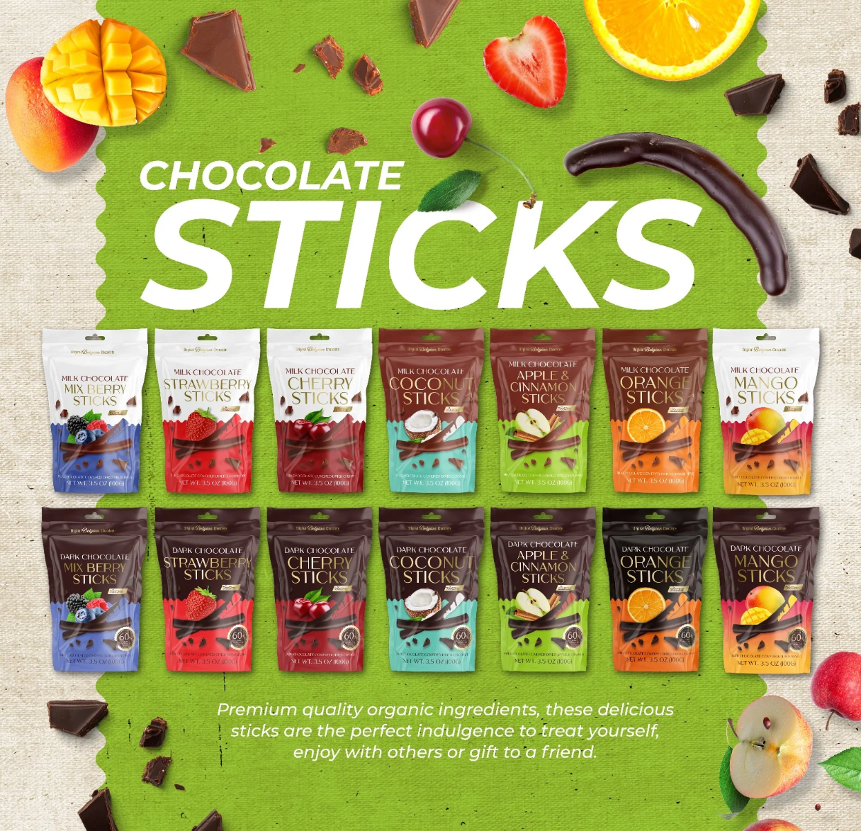 Beemax Assorted Dark Chocolate Covered Fruit Sticks - 72ct