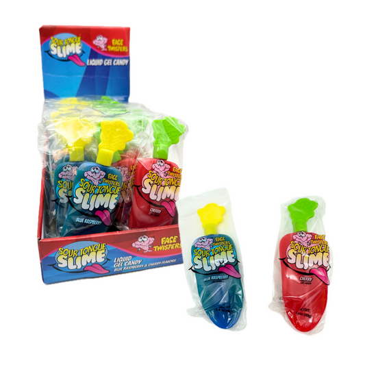 Sour Tongue Slime Liquid Gel Candy Cherry / Blue Raspberry  1.4oz - 24ct
