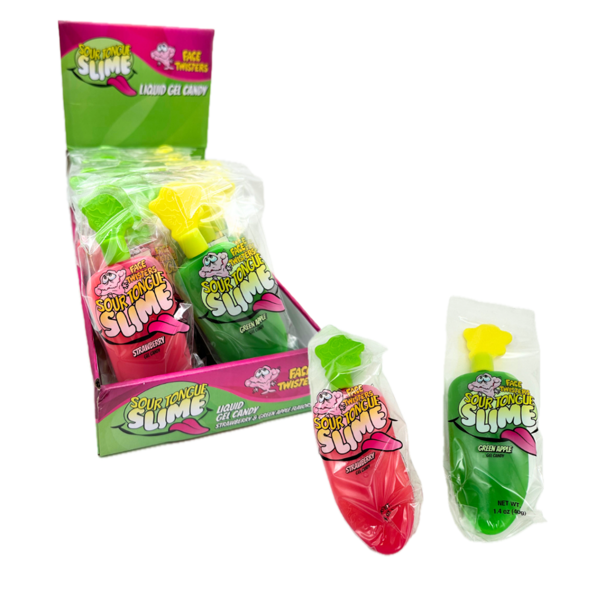 Sour Tongue Slime Liquid Gel Candy Strawberry & Green Apple - 1.4oz - 24ct