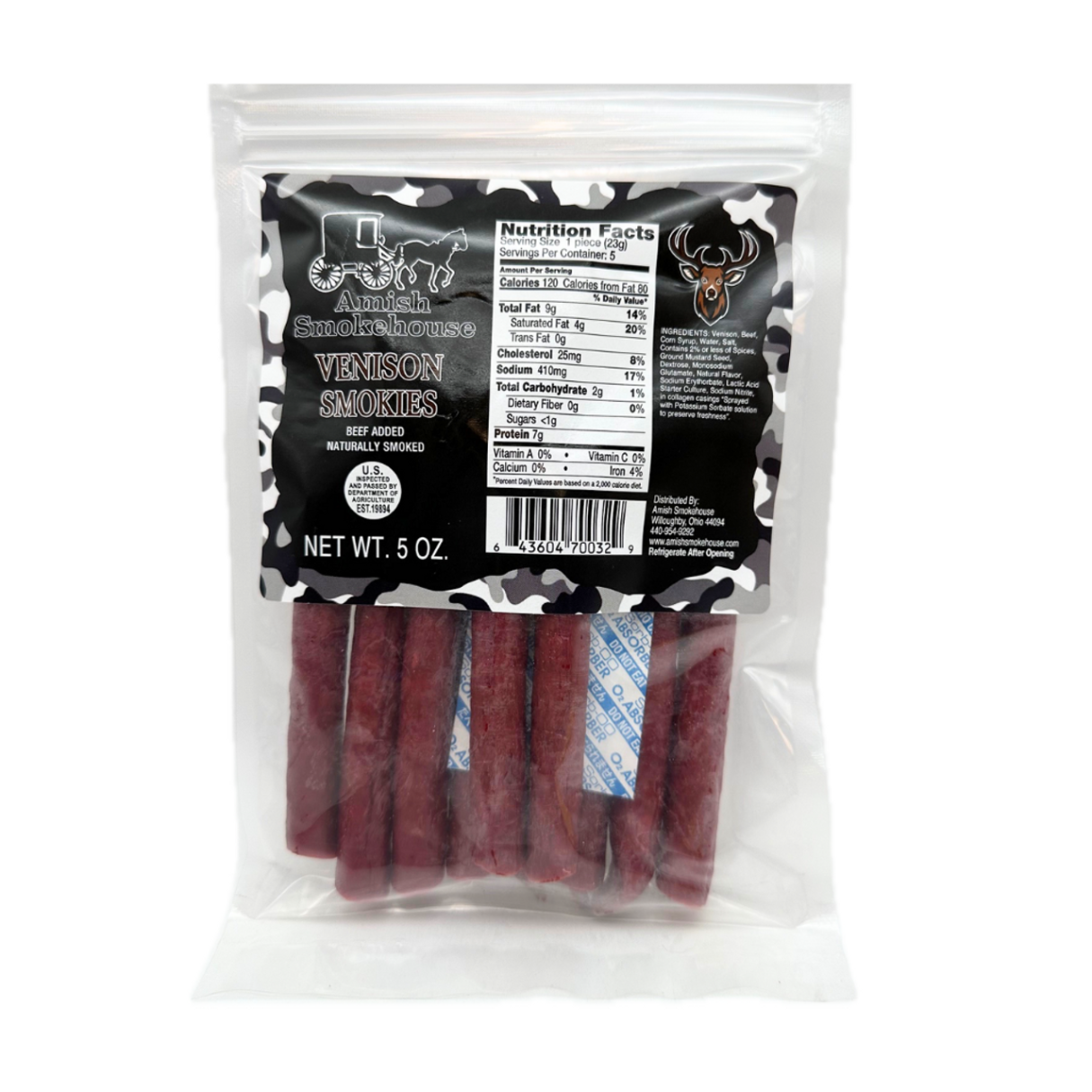 Amish Smokehouse Venison Smokies  5oz - 12ct