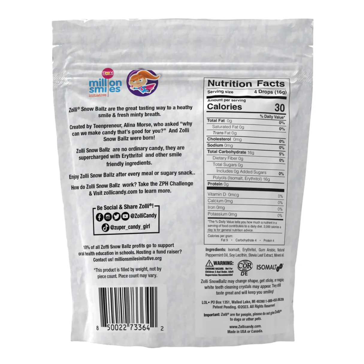 Zolli Snow Ballz Peppermint Pouch 3oz - 24ct