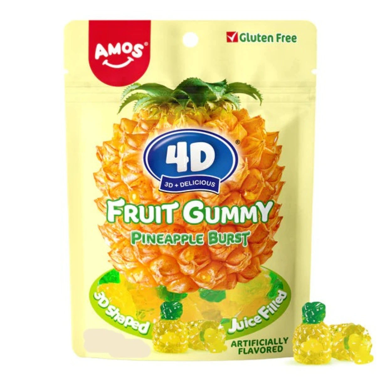 Amos 4D Fruit Gummy Pineapple Burst 6oz - 12ct