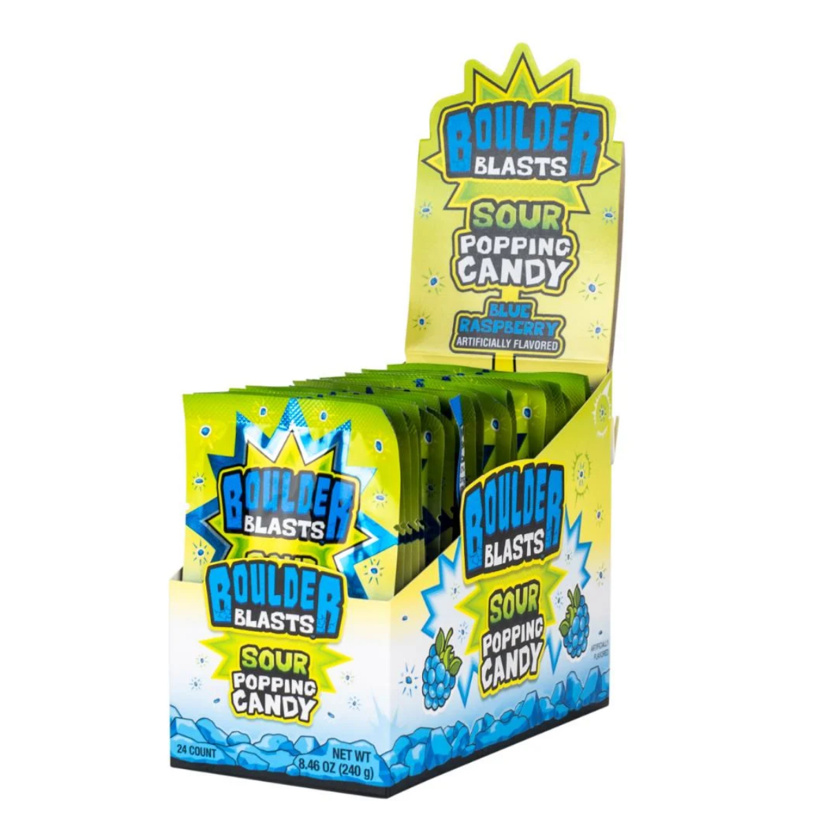 Koko's Boulder Blast Sour Blue Raspberry Popping Candy .35oz - 12ct