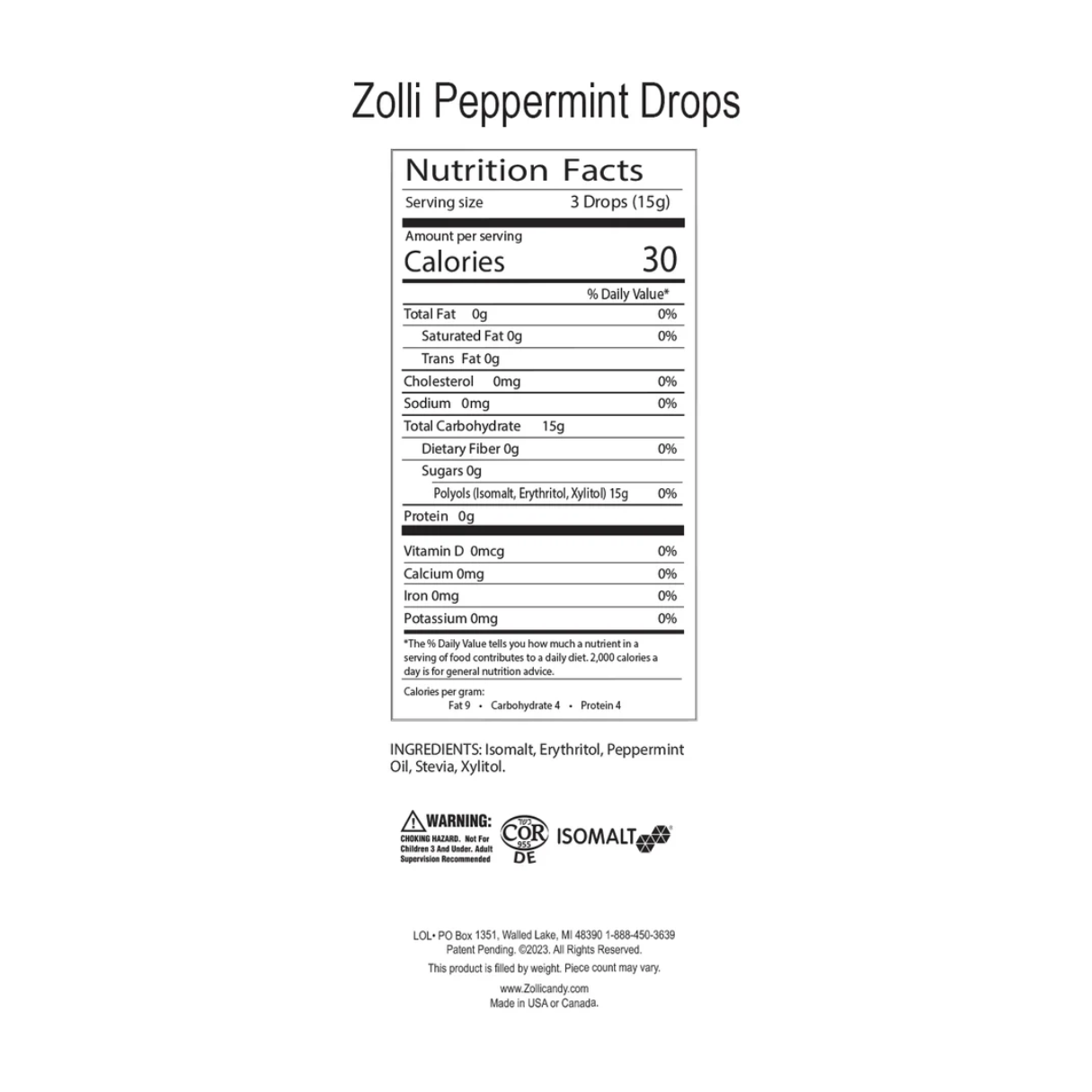 Zolli Drops Peppermint 3oz - 24ct