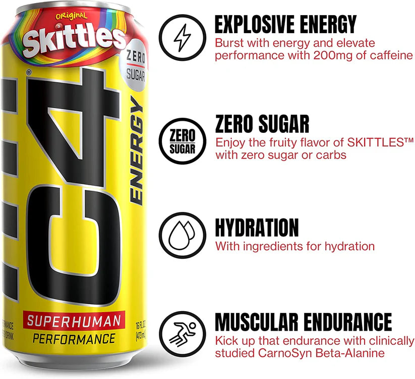 C4 Skittles Energy Drink 16oz - 12ct