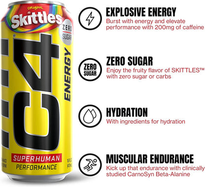 C4 Skittles Energy Drink 16oz - 12ct