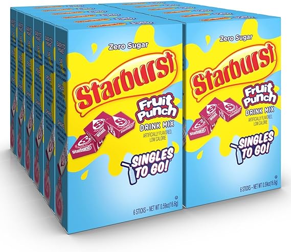 Starburst Singles To Go Zero Sugar Drink Mix Fruit Punch 0.59oz - 12ct