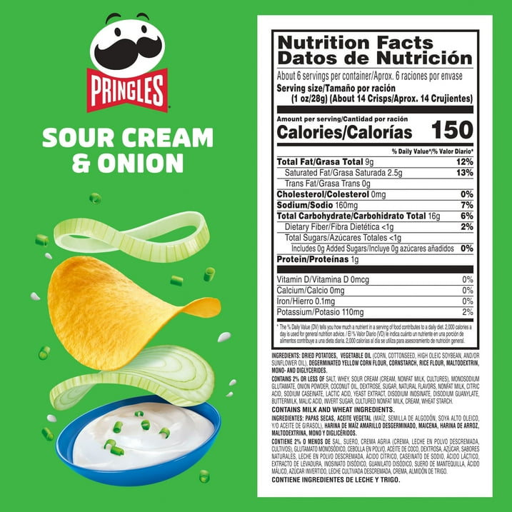 Pringles Sour Cream and Onion Potato Crisps 5.5 oz - 14ct