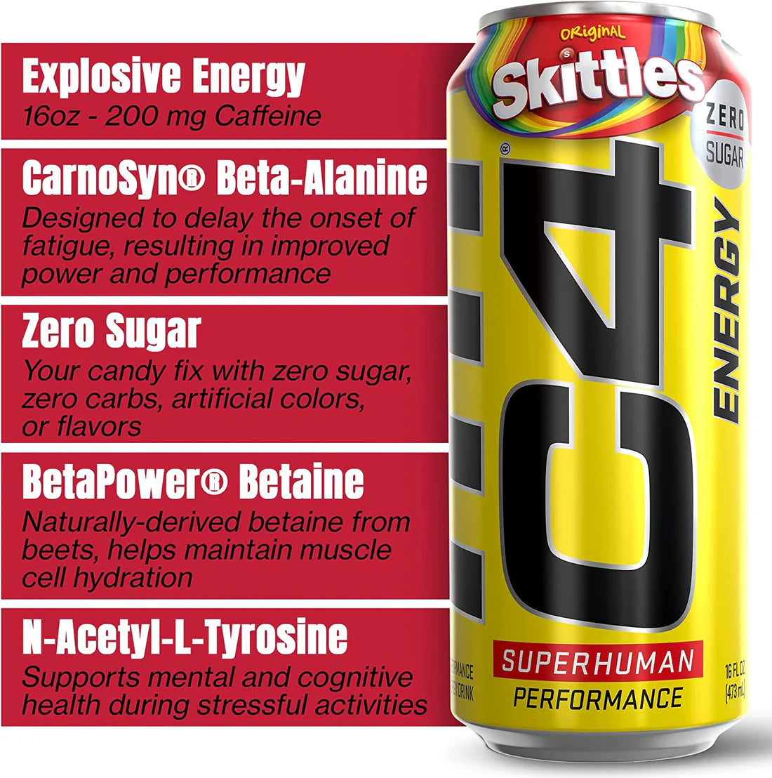 C4 Skittles Energy Drink 16oz - 12ct