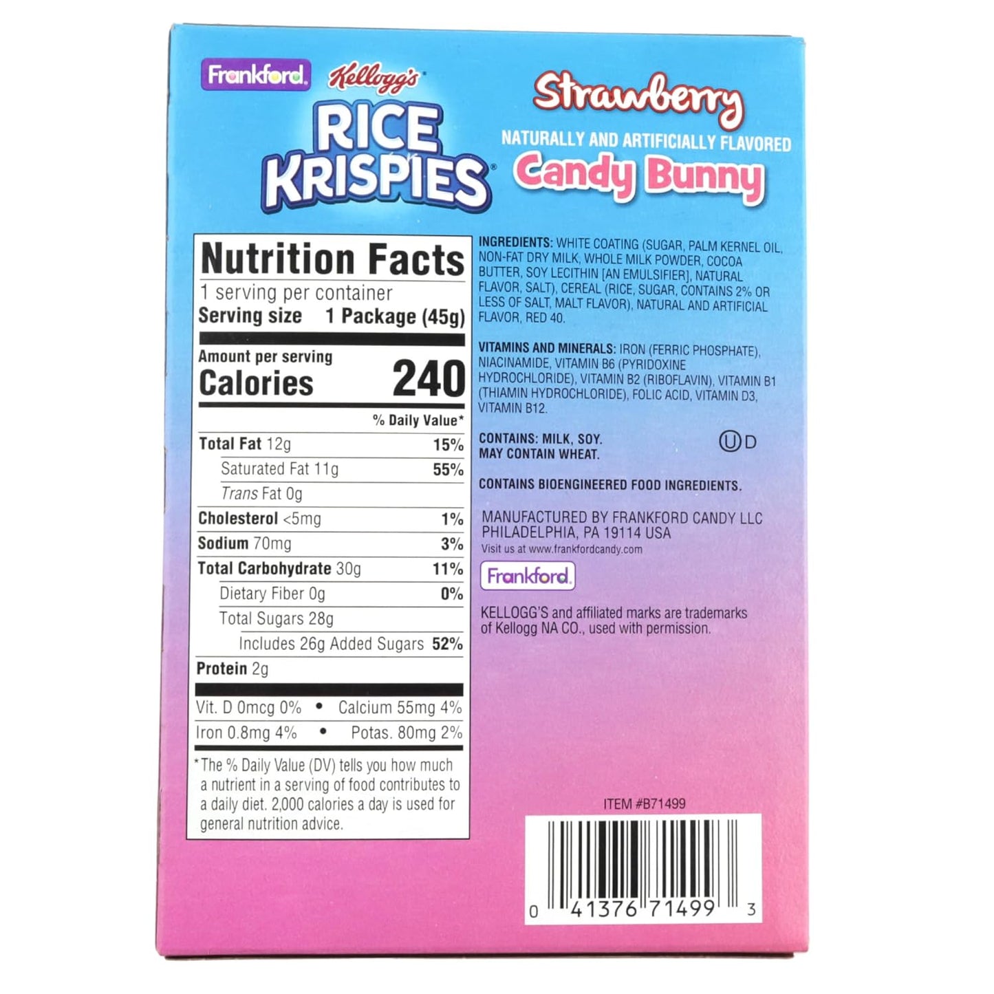 Frankford Kellogg's Rice Krispies Strawberry Bunny 1.6oz - 18ct