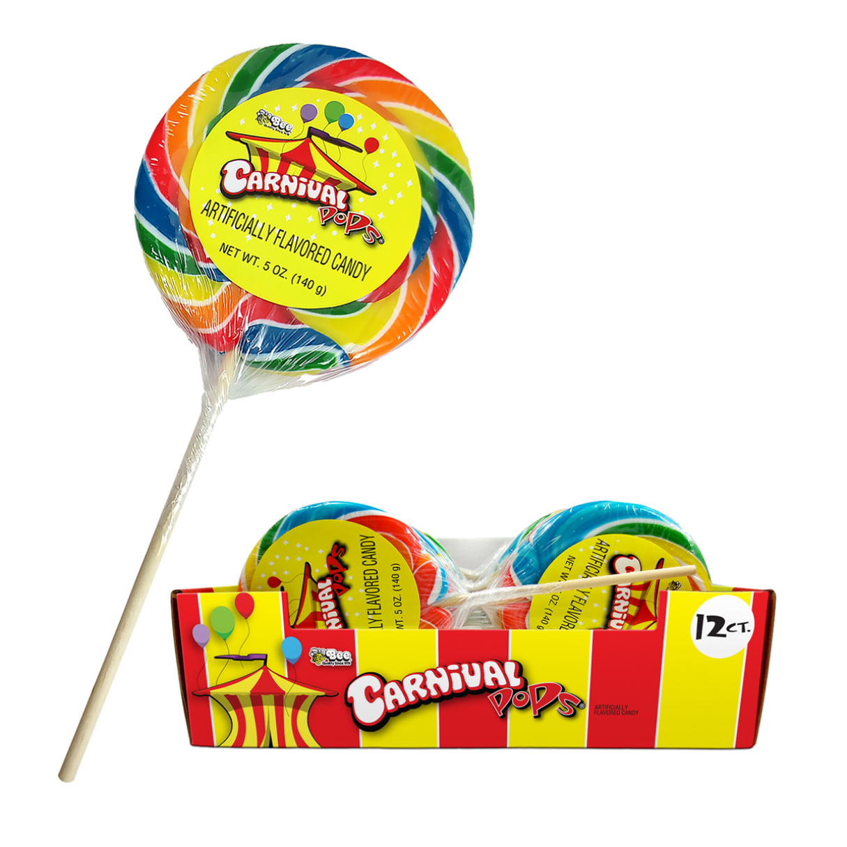 Bee Confections Giant Carnival Swirl Lollipops 4.25oz - 12ct