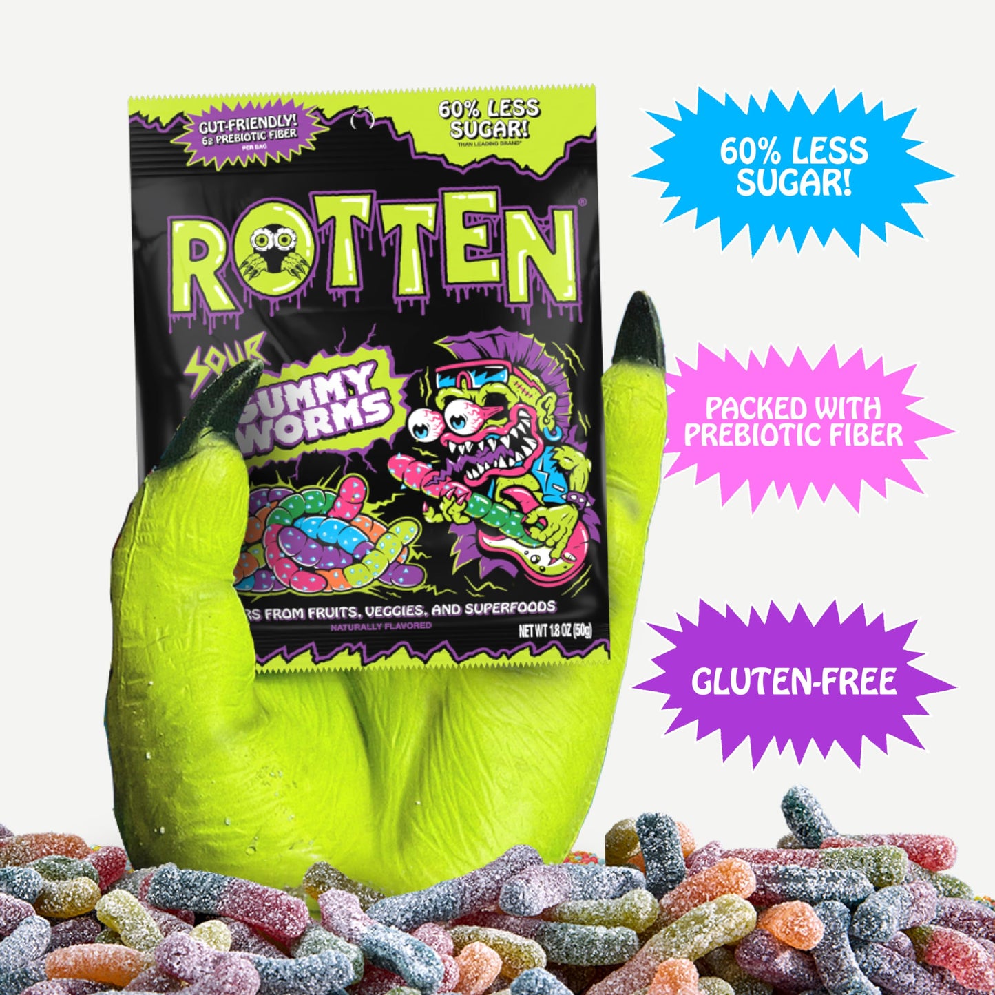 Rotten Sour Gummy Worms 1.8oz - 8ct
