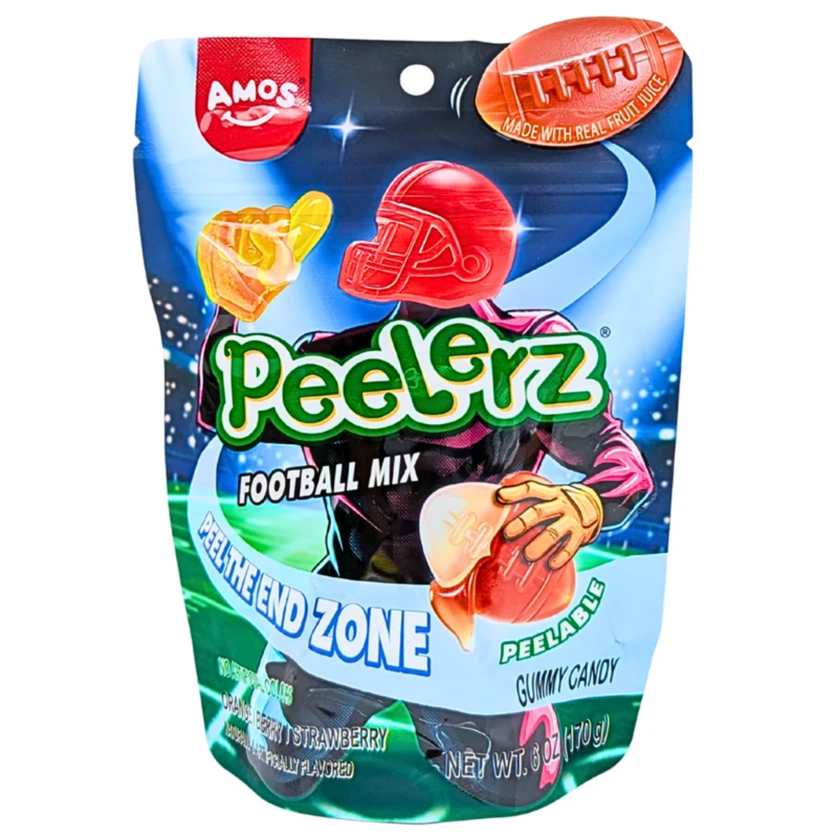 Amos Peelerz Football Mix Peelable Gummy Candy 6oz 12ct