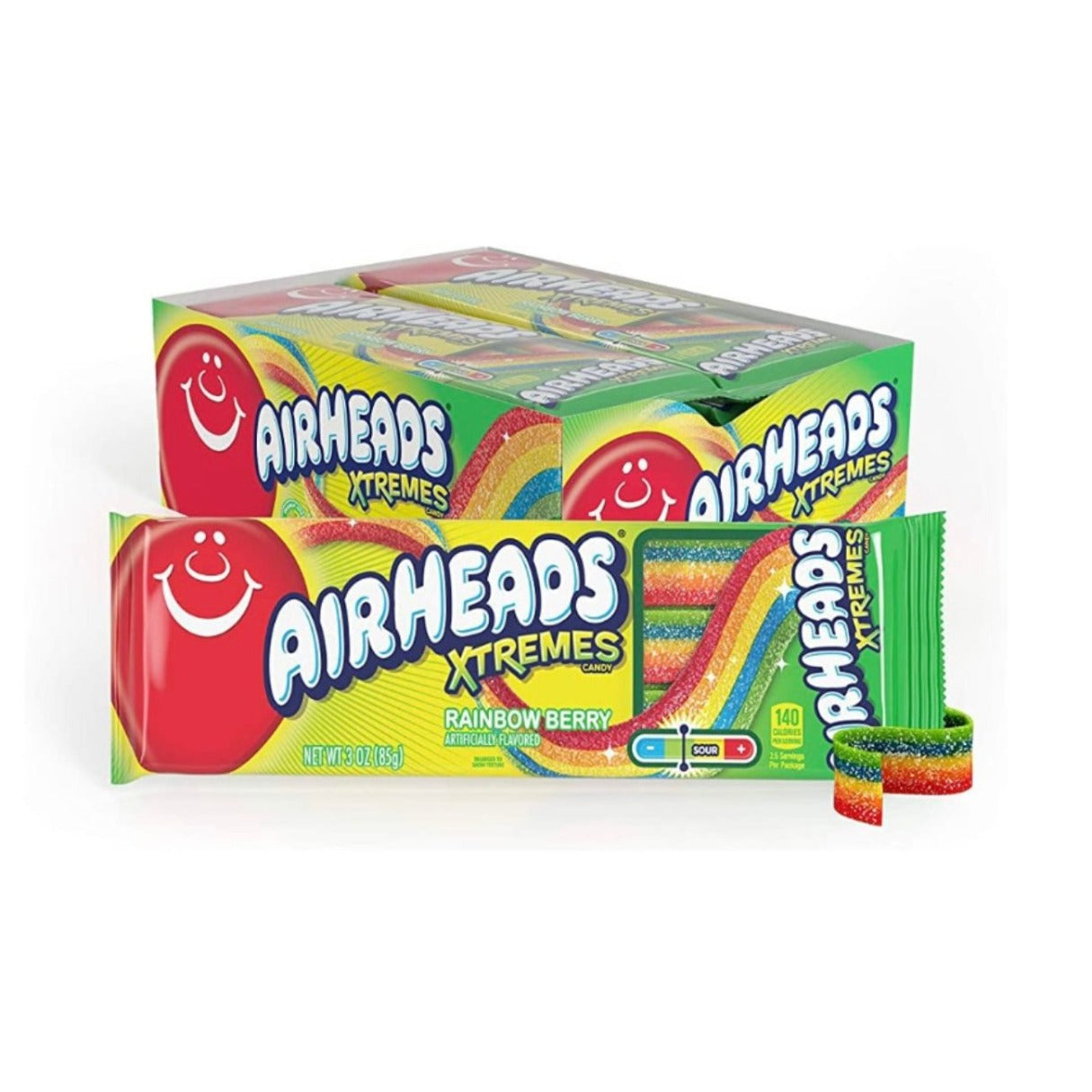 Airheads Xtremes Rainbow Berry Sour Candy Belts 2oz - 18ct