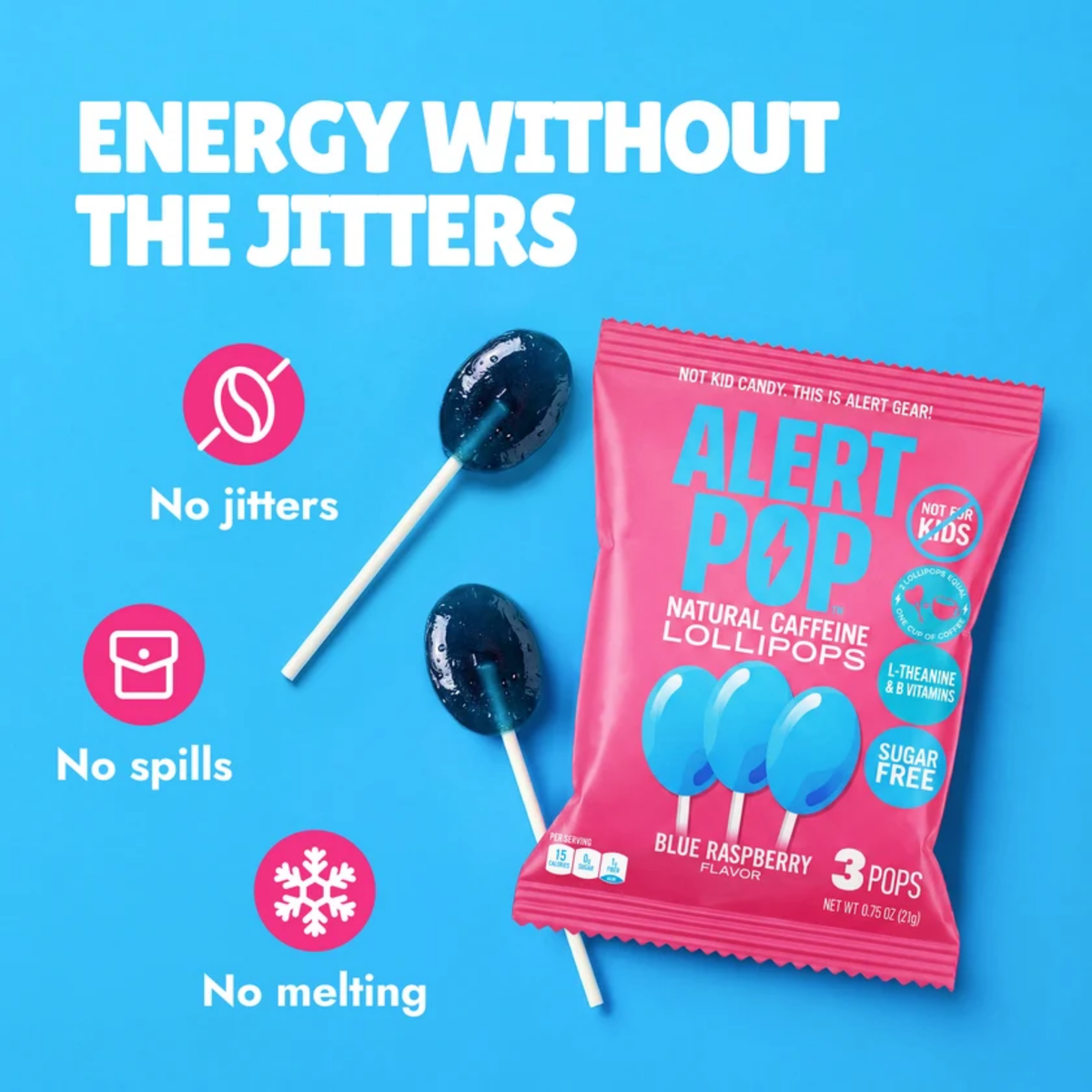 Alert Pop Blue Raspberry Lollipops .75oz 18ct