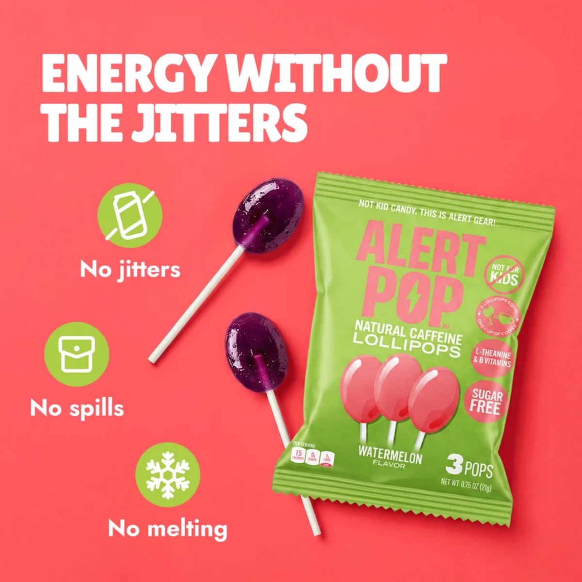 Alert Pop Watermelon Lollipops .75oz 18ct