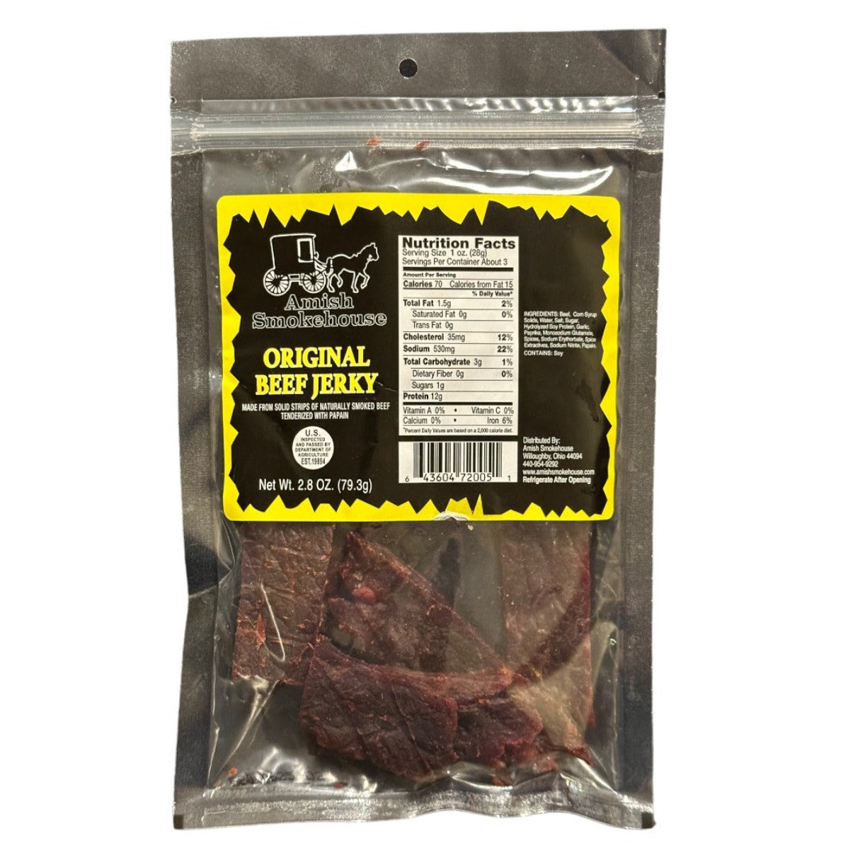 Amish Smokehouse Beef Jerky Original 2.8oz - 12ct