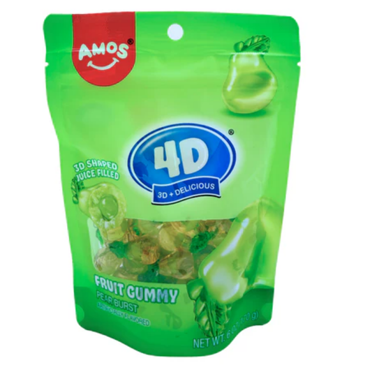 Amos 4D Pear Burst Fruit Gummy Candy Peg Bag 6oz - 12ct