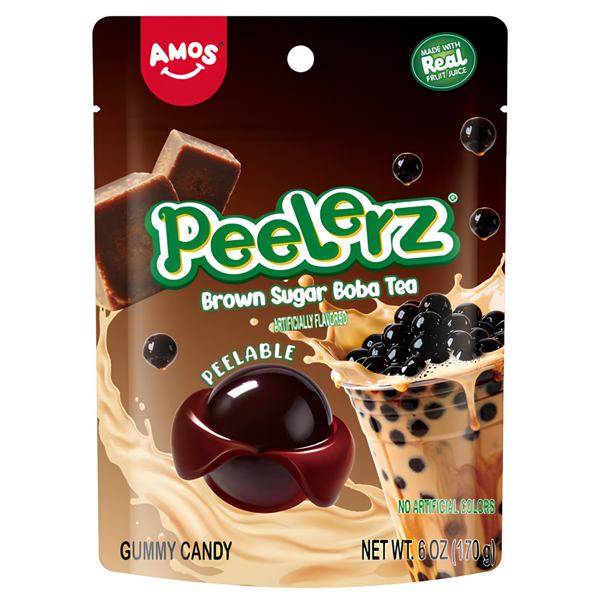 Amos Peelerz Gummy Brown Sugar Boba Tea 6oz 12ct