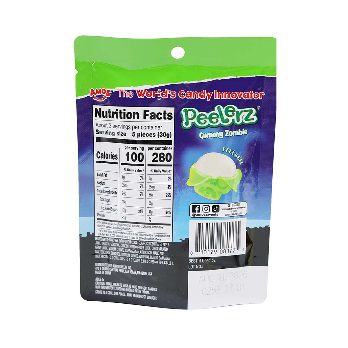 Amos Peelerz Gummy Zombie Skulls 6oz 12ct