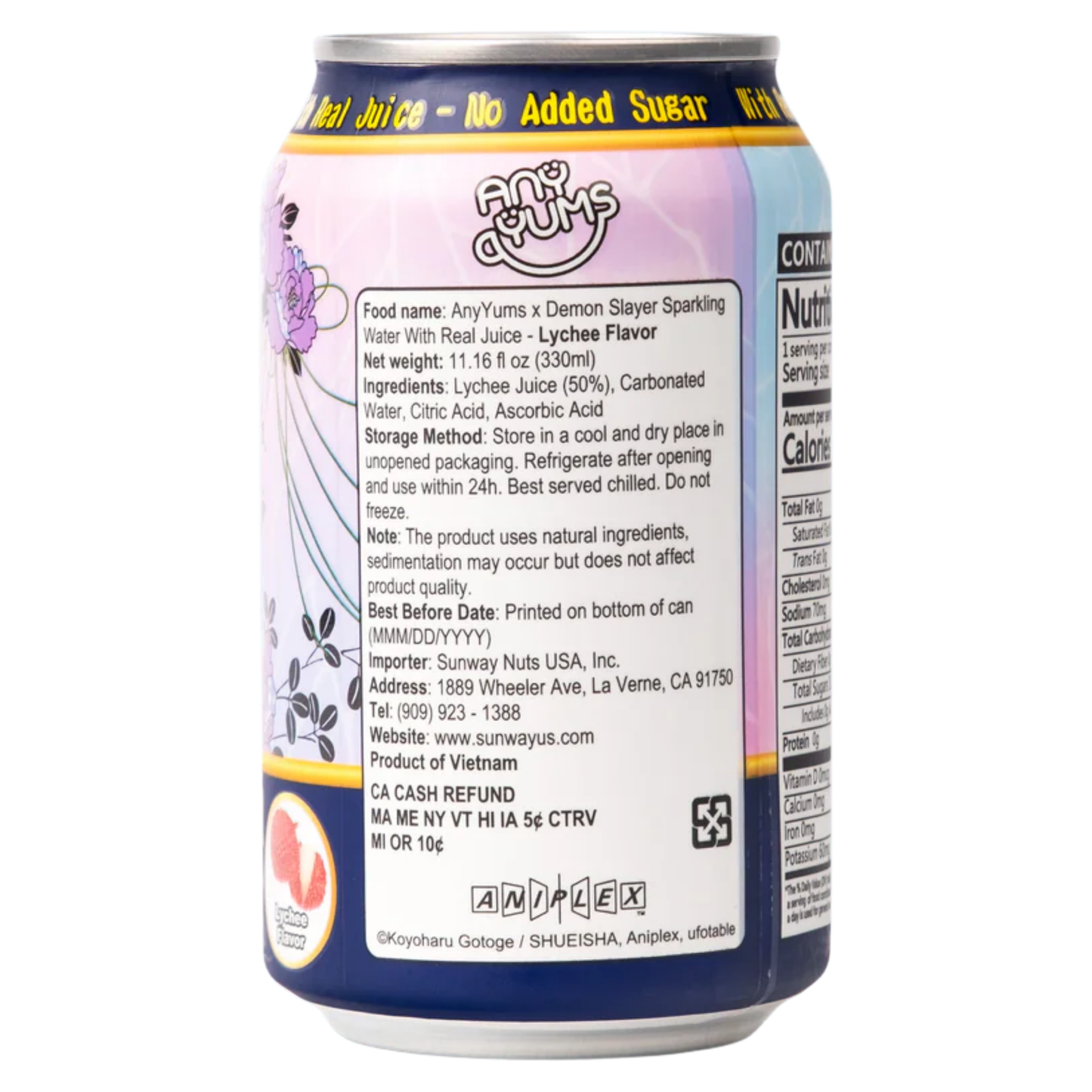 AnyYums Demon Slayer Lychee Sparkling Water 11.16oz 24ct