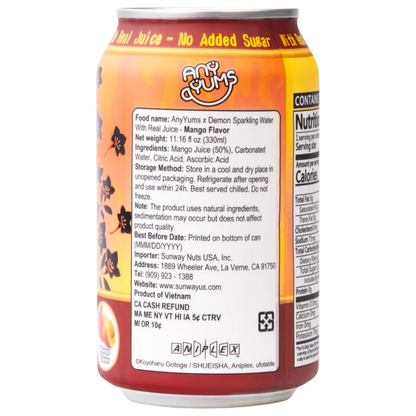 AnyYums Demon Slayer Mango Sparkling Water 11.16oz 24ct