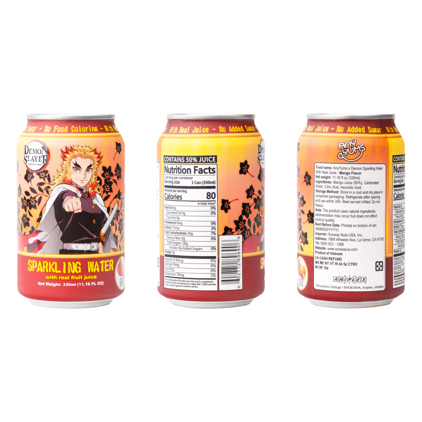 AnyYums Demon Slayer Mango Sparkling Water 11.16oz 24ct