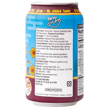 AnyYums Demon Slayer Passion Fruit Sparkling Water 11.16oz 24ct