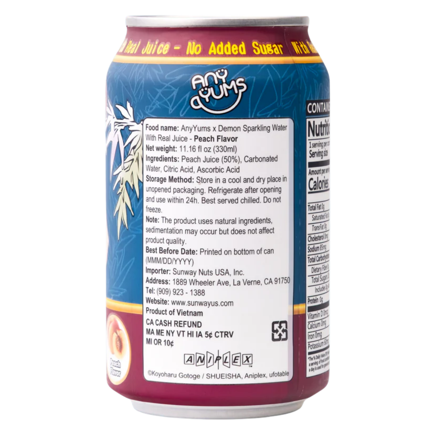AnyYums Demon Slayer Peach Sparkling Water 11.16oz 24ct