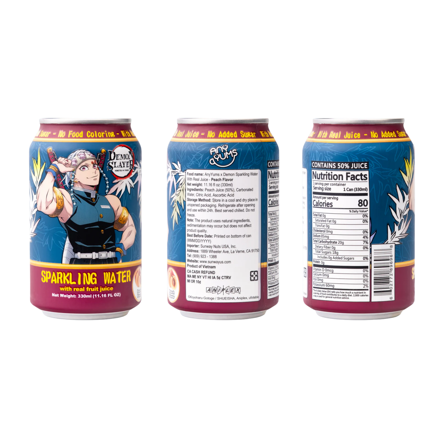 AnyYums Demon Slayer Peach Sparkling Water 11.16oz 24ct