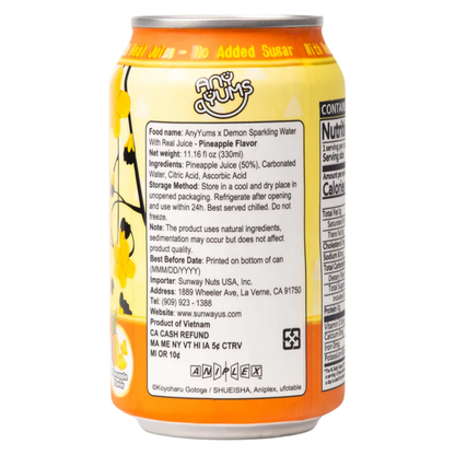 AnyYums Demon Slayer Pineapple Sparkling Water 11.16oz 24ct