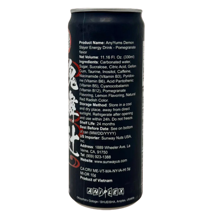 AnyYums Demon Slayer Pomegranate Energy Drink 11.16oz 12ct
