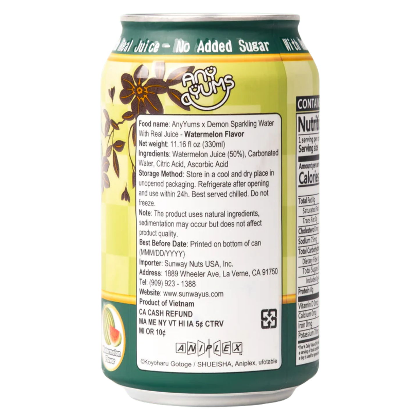 AnyYums Demon Slayer Watermelon Sparkling Water 11.16oz 24ct
