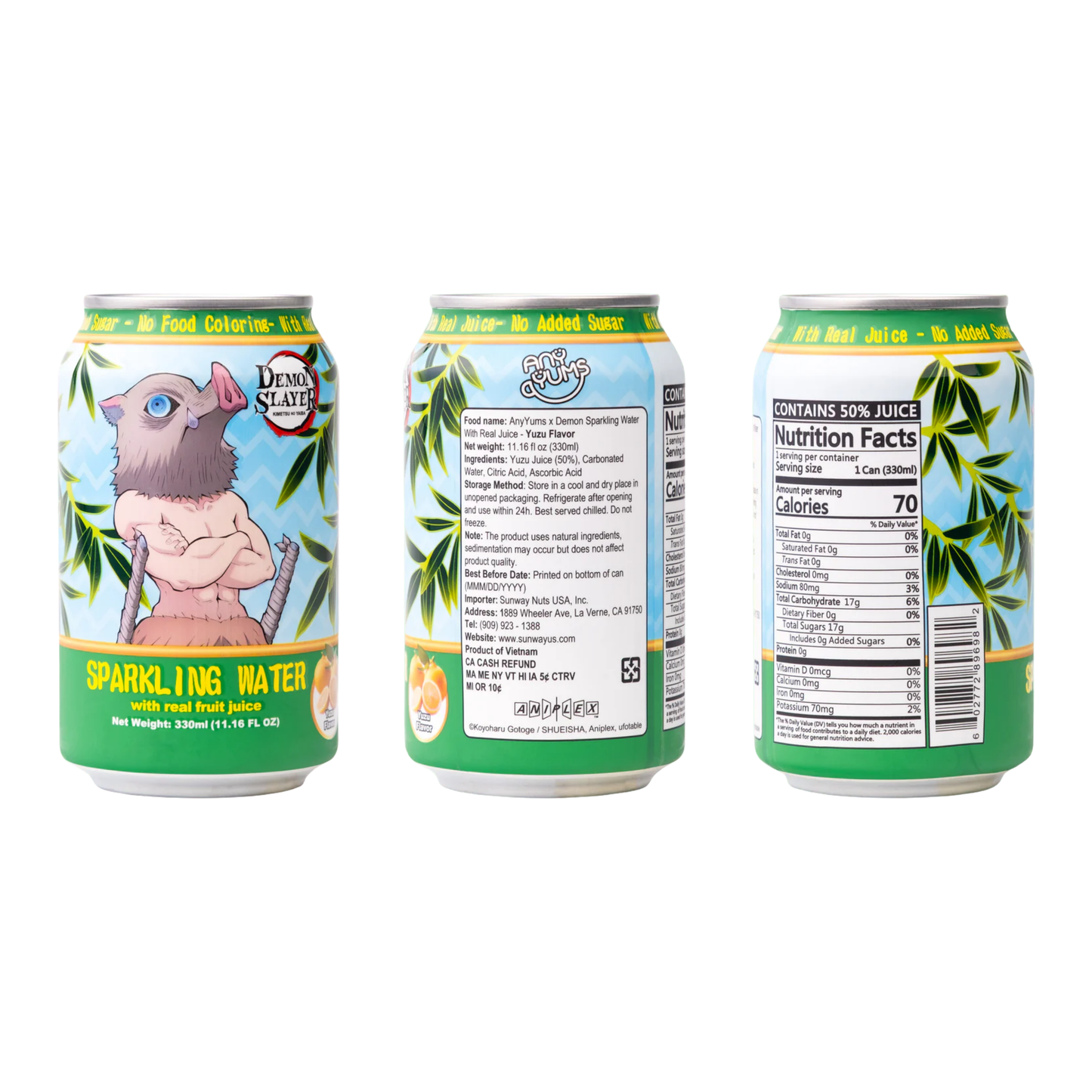 AnyYums Demon Slayer Yuzu Sparkling Water 11.16oz 24ct
