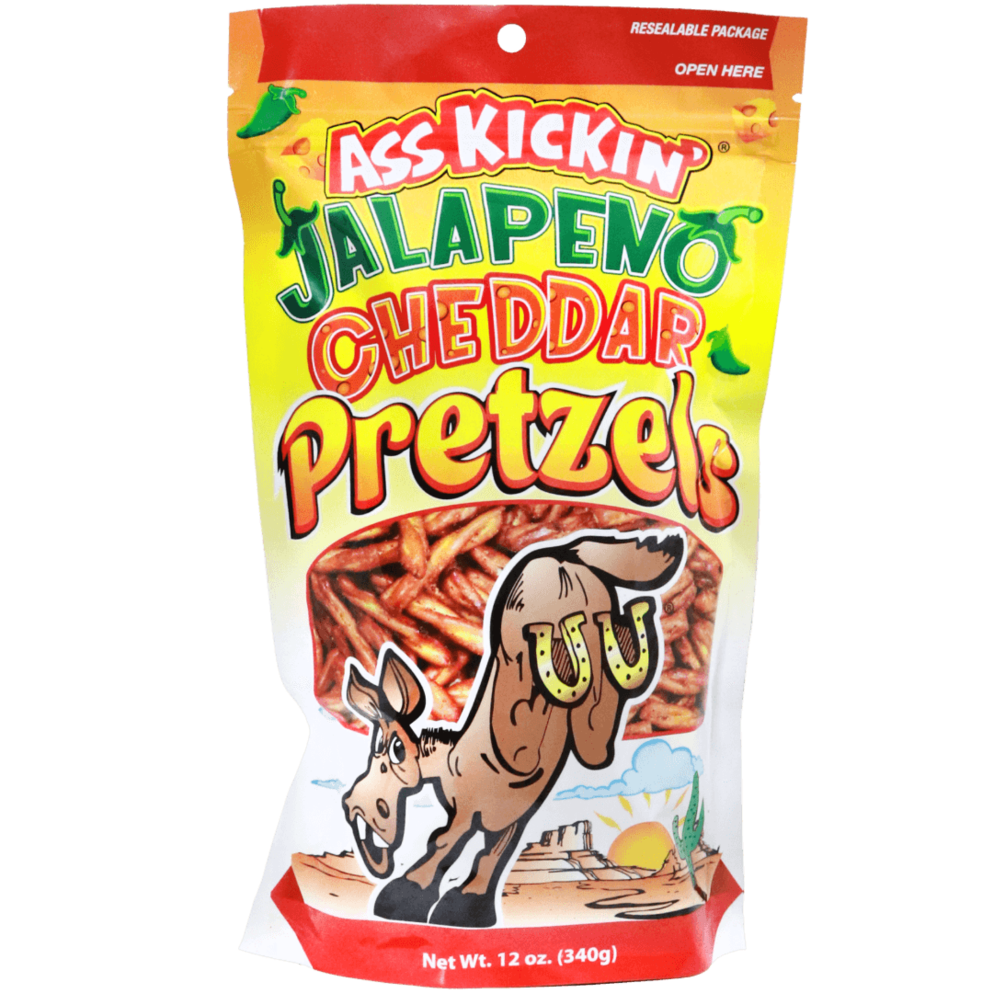 Ass Kickin Jalapeno Cheddar Pretzels Peg Bag 12oz 12ct