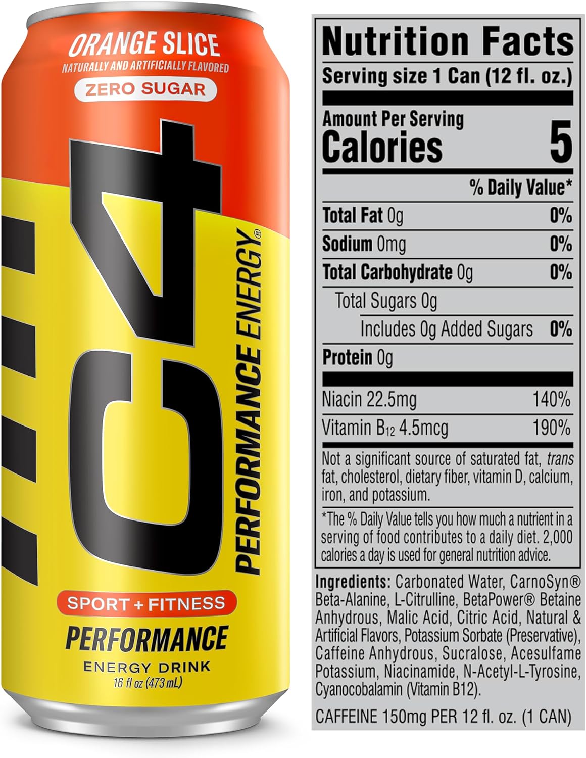 C4 Performance Energy Carbonated Orange Slice 16oz - 12ct