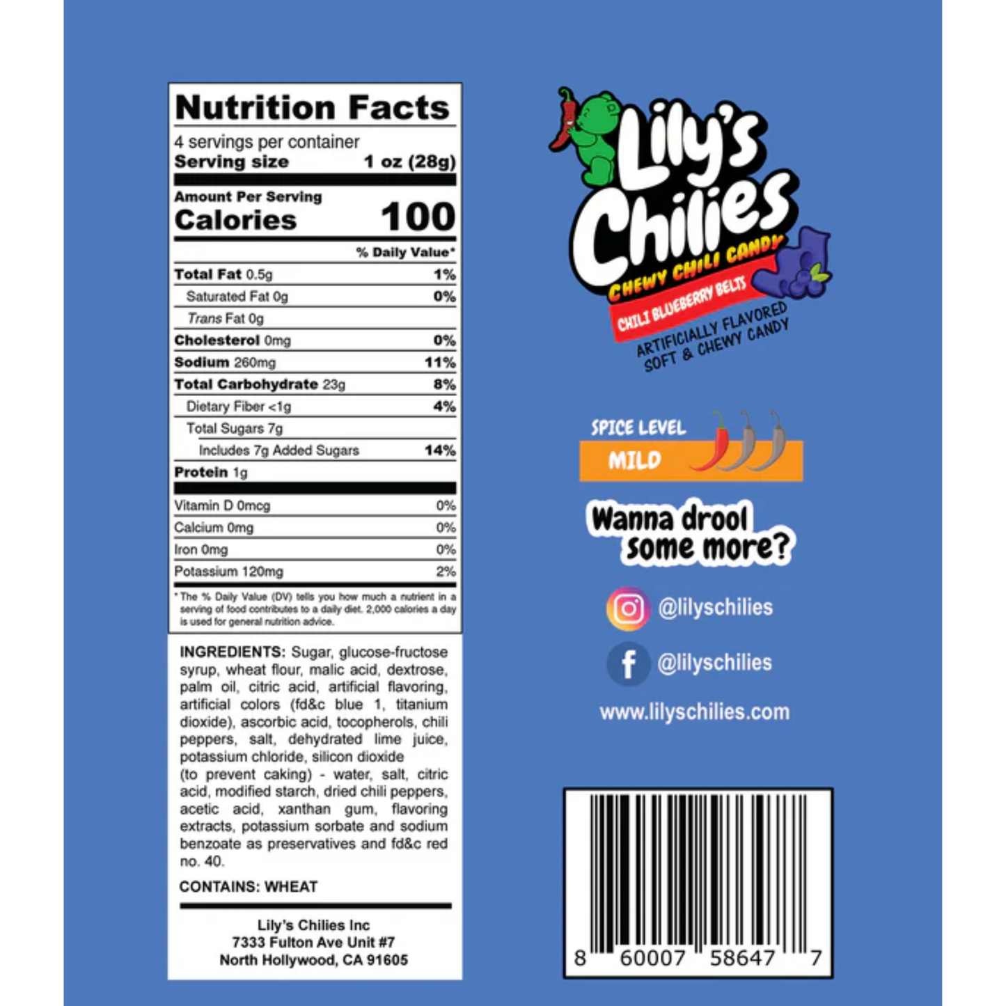 Lily's Chilies Chili Blueberry Belts Candy 4oz 24ct