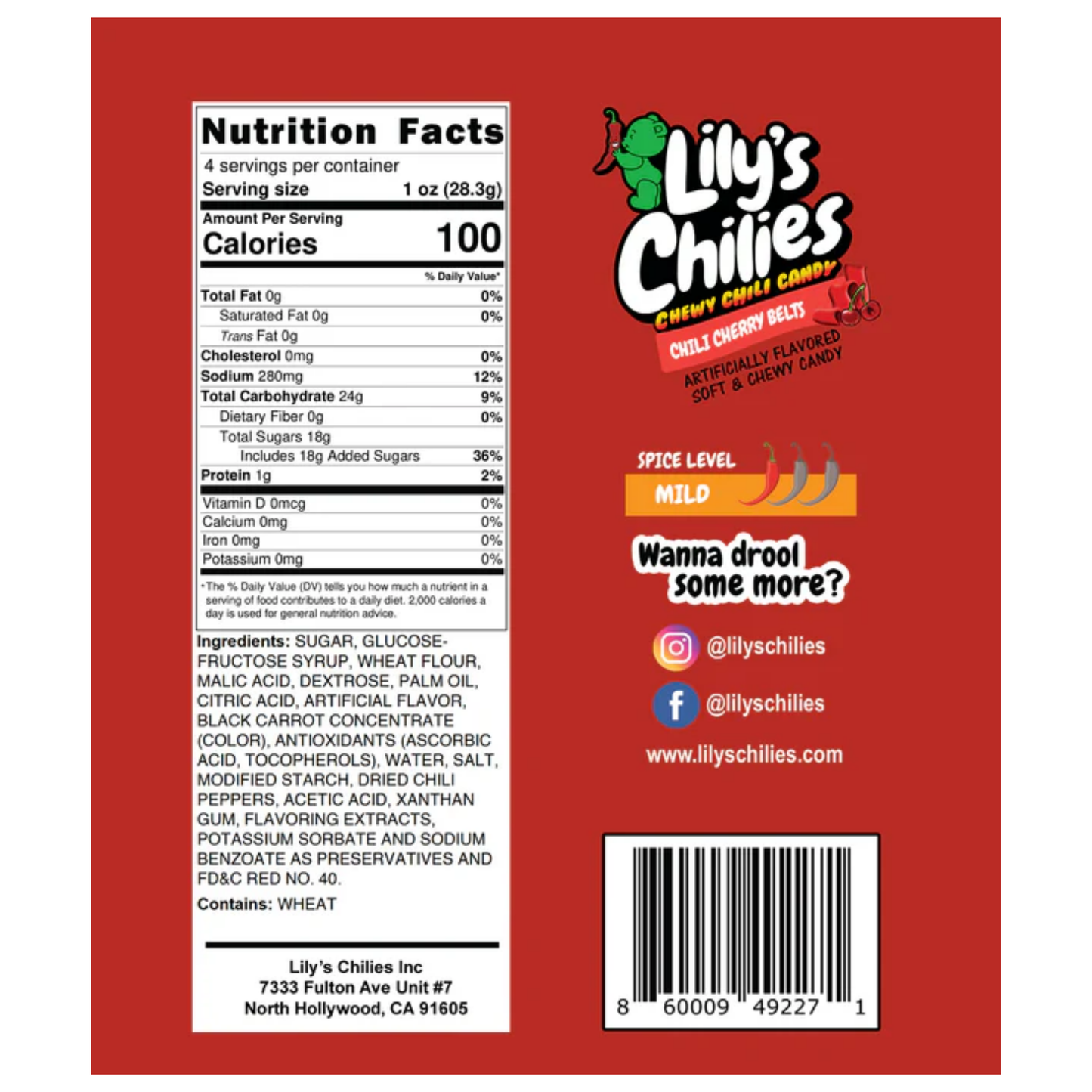 Lily's Chilies Chili Cherry Belts Candy 4oz 24ct