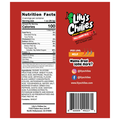 Lily's Chilies Chili Cherry Belts Candy 4oz 24ct