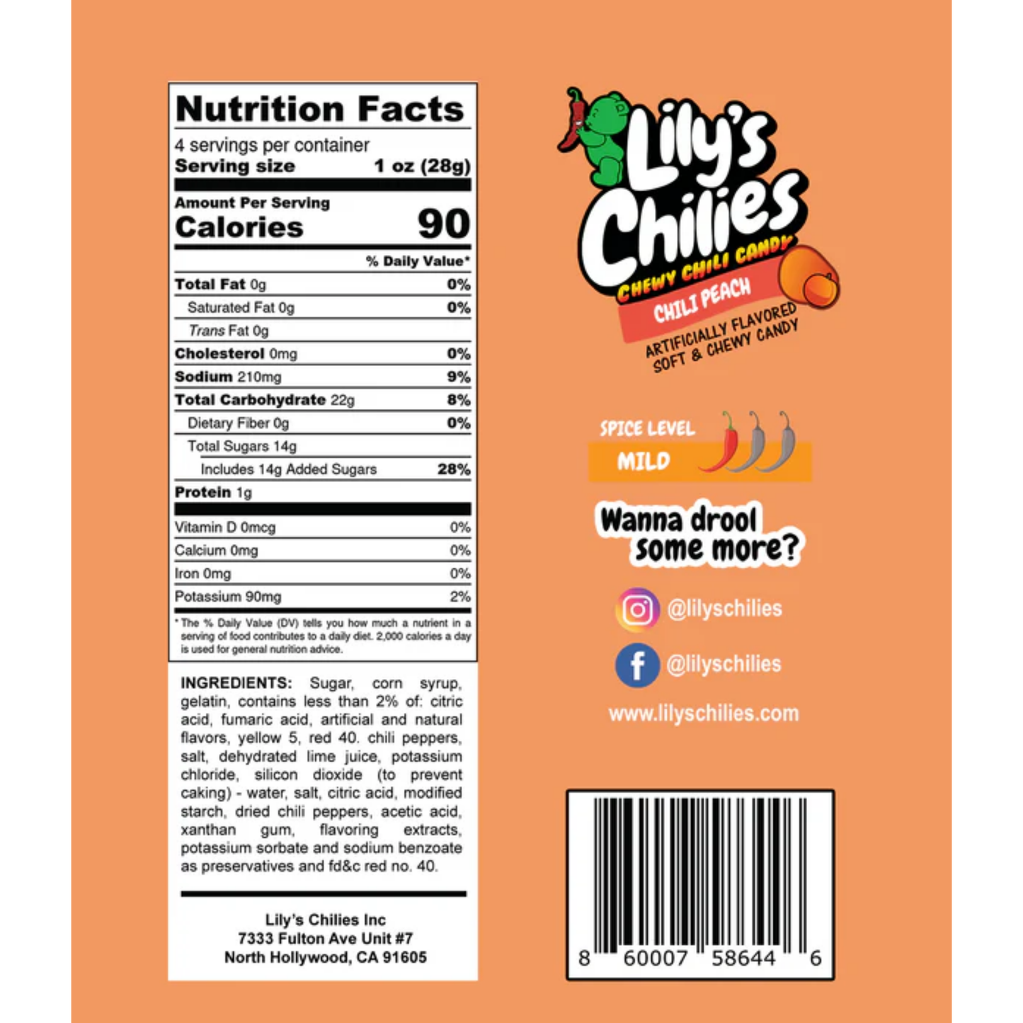 Lily's Chilies Chili Peach Gummies Candy 4oz 24ct