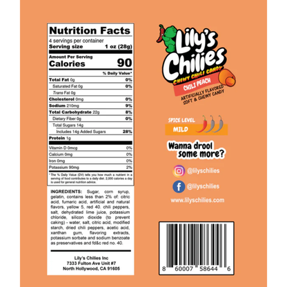 Lily's Chilies Chili Peach Gummies Candy 4oz 24ct