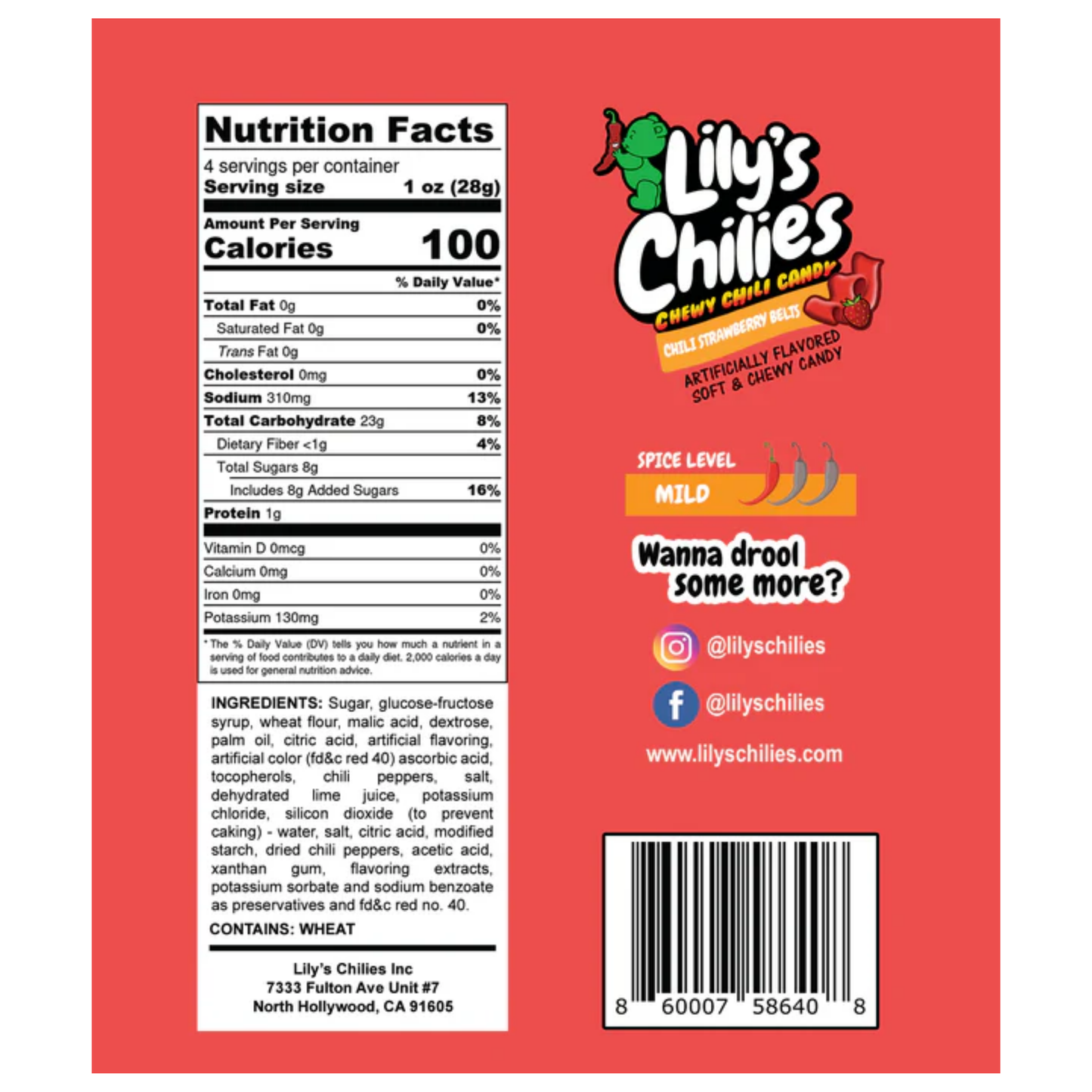 Lily's Chilies Chili Strawberry Belts Candy 4oz 24ct